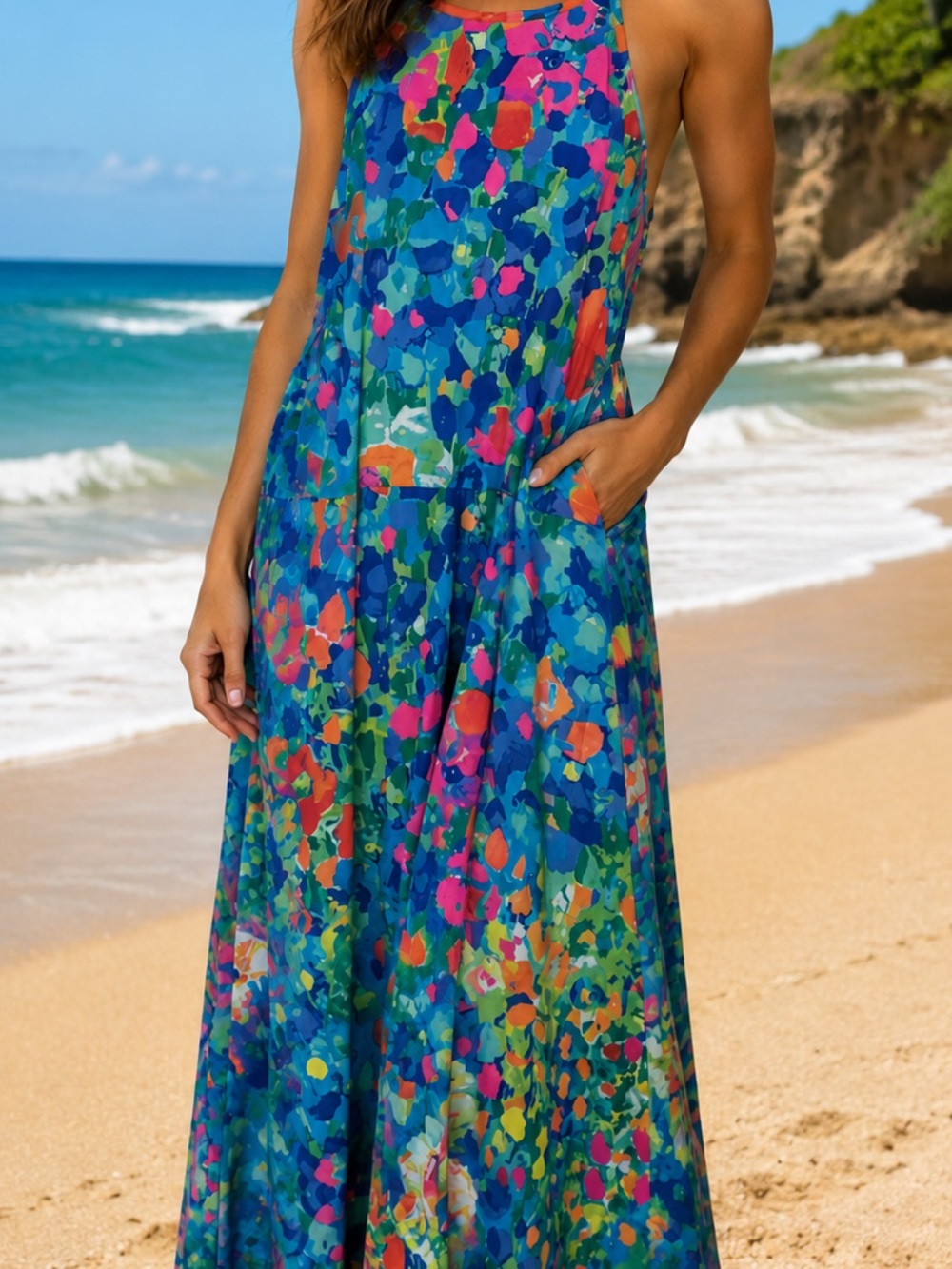 Hawaiian Floral Midi Skirt in Teal Multi Dress Size L